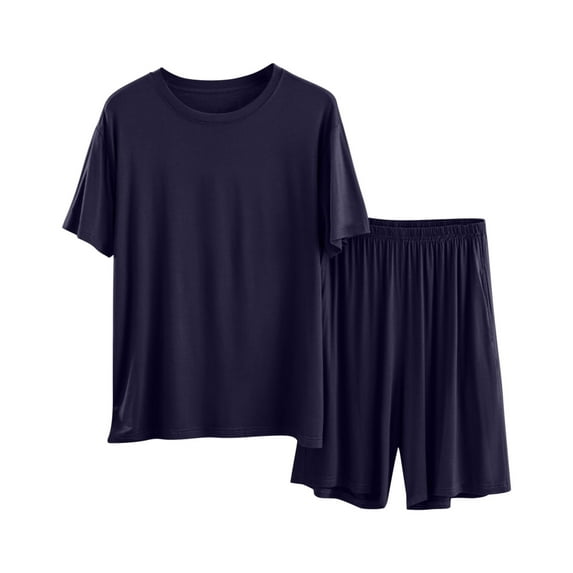 Mens Modal Pajama Sets 2025 Summer Ultra Soft Textured Athletic Stretch Nightdress Crew Neck Tees Short Sleeve Pjs Tops Stretch Elastic Waist Shorts Two Piece Nightdress