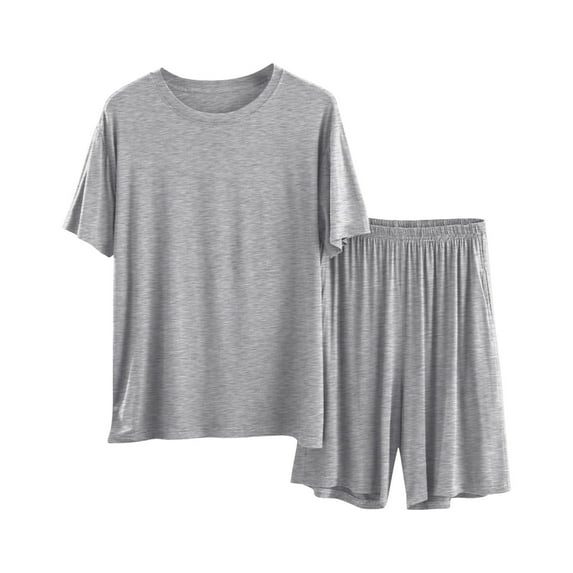 Mens Modal Pajama Sets 2025 Summer Ultra Soft Textured Athletic Stretch Nightdress Crew Neck Tees Short Sleeve Pjs Tops Stretch Elastic Waist Shorts Two Piece Nightdress