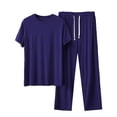 thumbnail image 1 of Mens Modal Pajamas Set Lightweight Loungewear Short Sleeve Top and Pants Soft Sleepwear Pjs Sets Size 5XL Navy, 1 of 5