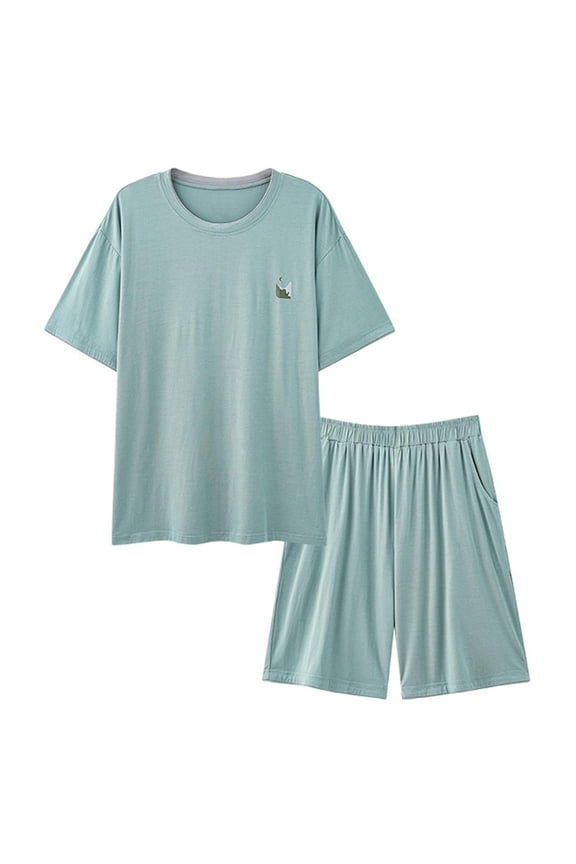 Mens Modal Pajamas Set Short Sleeve PJ's Sleep Lounge Sleepwear Cool Pajamas Summer Sets Comfortable Lightweight Size L-3XL Mint Green
