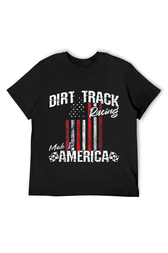 Mens Modified & Sprint Cars - American Flag - Dirt Track Racing T-Shirt Black