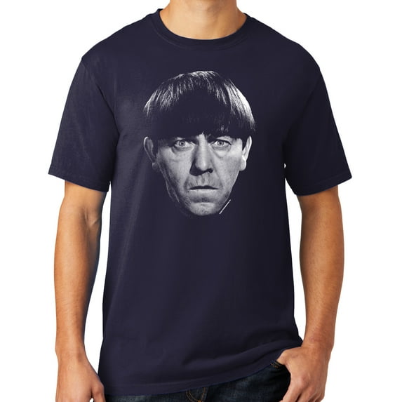 Mens Moe Howard Face Three 3 Stooges Tee Shirt, XL True Navy Blue