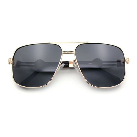 Mens Mogul Mobster Rectangle Metal Rim Double Bridge Luxury Sunglasses Gold - Black