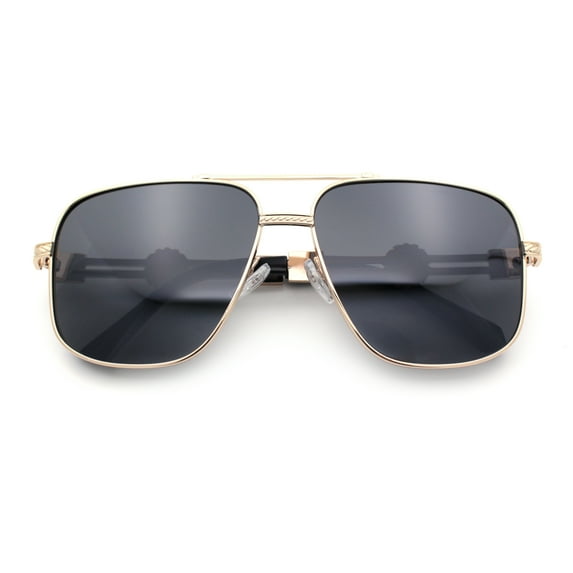 Mens Mogul Mobster Rectangle Metal Rim Double Bridge Luxury Sunglasses Gold - Black
