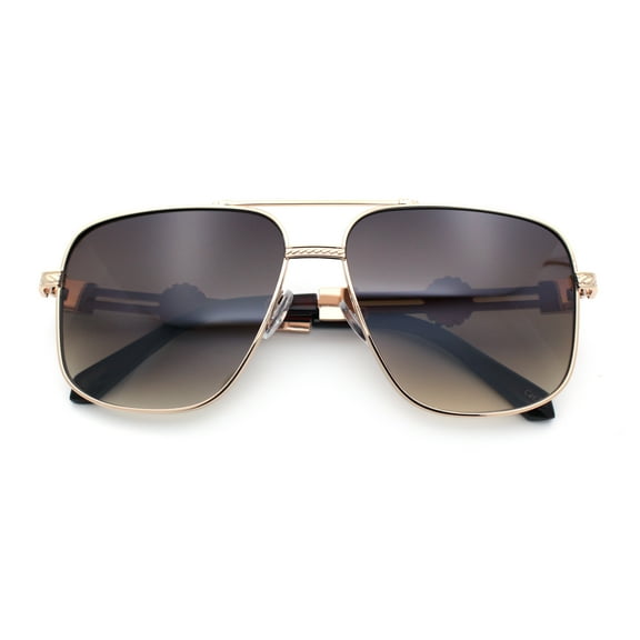 Mens Mogul Mobster Rectangle Metal Rim Double Bridge Luxury Sunglasses Gold - Brown