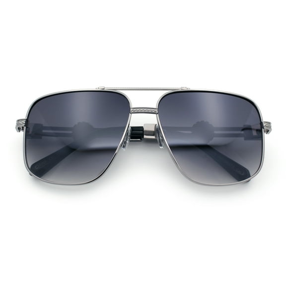 Mens Mogul Mobster Rectangle Metal Rim Double Bridge Luxury Sunglasses Silver - Smoke