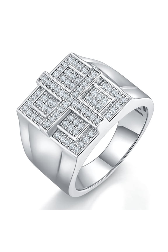 Mens Moissanite Ring 925 Sterling Silver Moissanite Iced Out Rings for Men Heavy Hip Hop Ring D/ E Color VVS1 Diamond Pave Rings Size:5-10