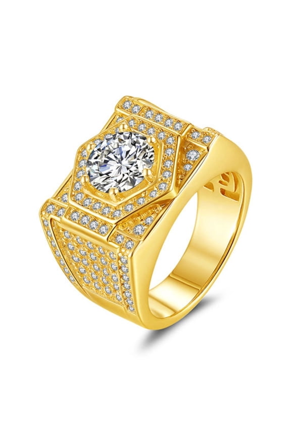 Mens Moissanite Rings 2 Carat Gold Wedding Band 925 Sterling Silver Ring D Color VVS1 Clarity Lab Created Round Cut Diamond Rings for Men Size 7-12