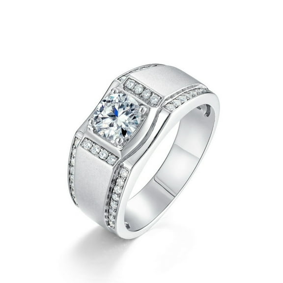 Mens Moissanite Wedding Band 1 Carat Lab Grown 925 Sterling Silver Diamond Ring for Men D Color VVS1 Clarity Brilliant Round Cut Promise Rings for Him Size 6-8