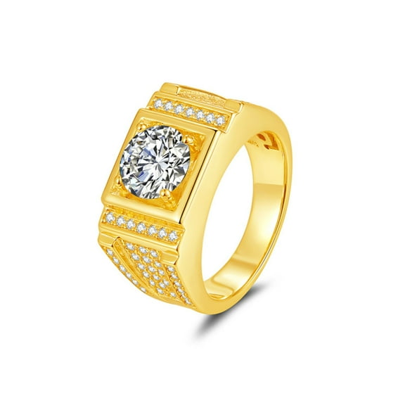 Mens Moissanite Wedding Band 2 Carat Engagement Ring 925 Sterling Silver Gold Ring for Men D Color VVS1 Clarity Lab Created Round Cut Diamond Rings Size 7-12
