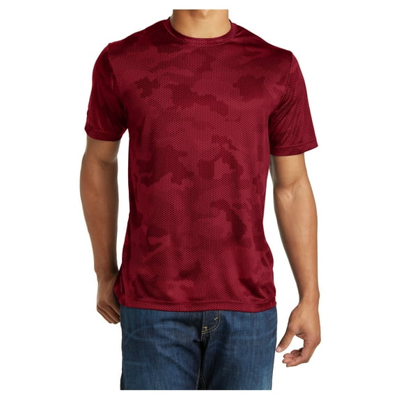 Mens Moisture Wicking CamoHex Polyester T-Shirt Deep Red XL
