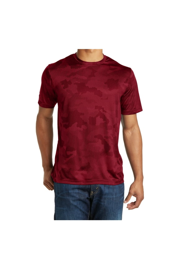 Mens Moisture Wicking CamoHex Polyester T-Shirt Deep Red XL