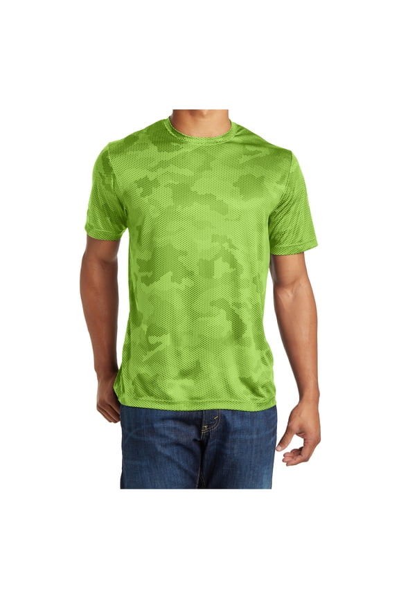 Mens Moisture Wicking CamoHex Polyester T-Shirt Lime Shock M
