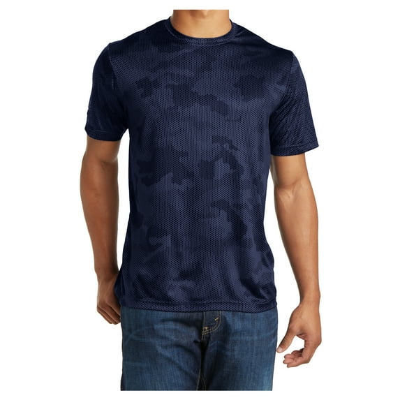Mens Moisture Wicking CamoHex Polyester T-Shirt True Navy L