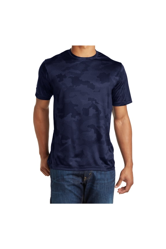 Mens Moisture Wicking CamoHex Polyester T-Shirt True Navy M