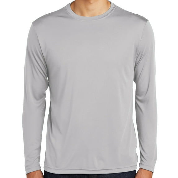 Mens Moisture-Wicking Lightweight Long Sleeve T-shirt, 2XL Silver