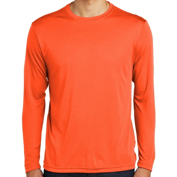 Mens Moisture-Wicking Lightweight Long Sleeve T-shirt, 3XL Neon Orange