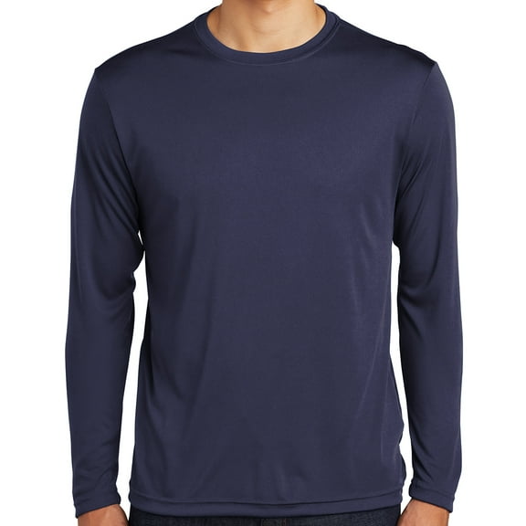 Mens Moisture-Wicking Lightweight Long Sleeve T-shirt, Large True Navy Blue