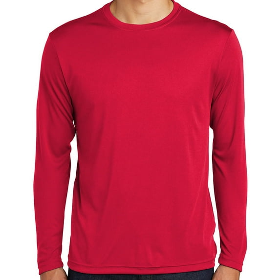 Mens Moisture-Wicking Lightweight Long Sleeve T-shirt, Medium True Red