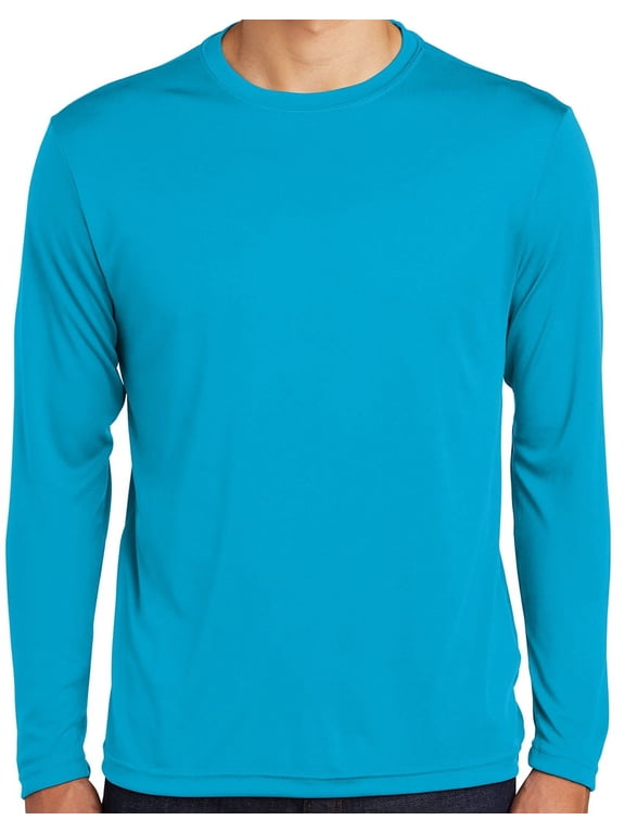 Mens Moisture-Wicking Lightweight Long Sleeve T-shirt, Small Atomic Blue