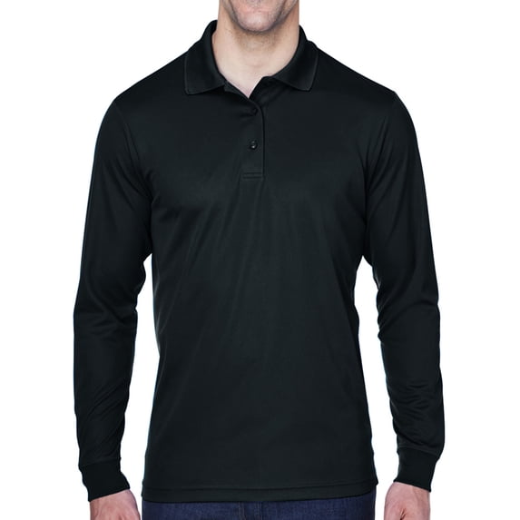 Mens Moisture-Wicking Long Sleeve Polo Shirt - Black, XL