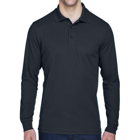 Mens Moisture-Wicking Long Sleeve Polo Shirt - Carbon, 4XL