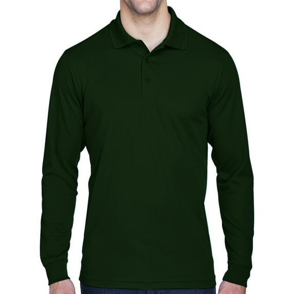 Mens Moisture-Wicking Long Sleeve Polo Shirt - Forest, Large