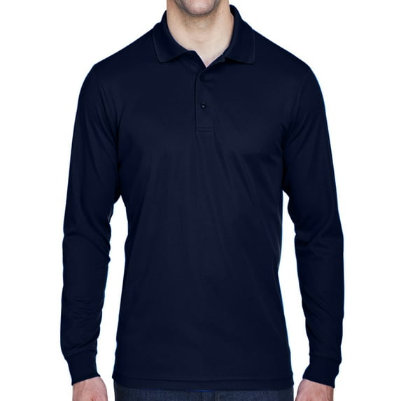 Mens Moisture-Wicking Long Sleeve Polo Shirt - Navy, Medium