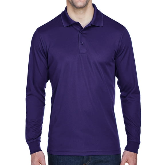 Mens Moisture-Wicking Long Sleeve Polo Shirt - Purple, Large