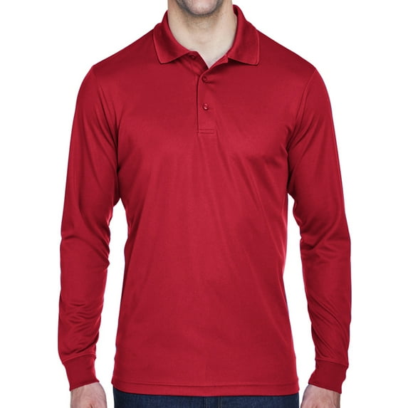 Mens Moisture-Wicking Long Sleeve Polo Shirt - Red, 2XL