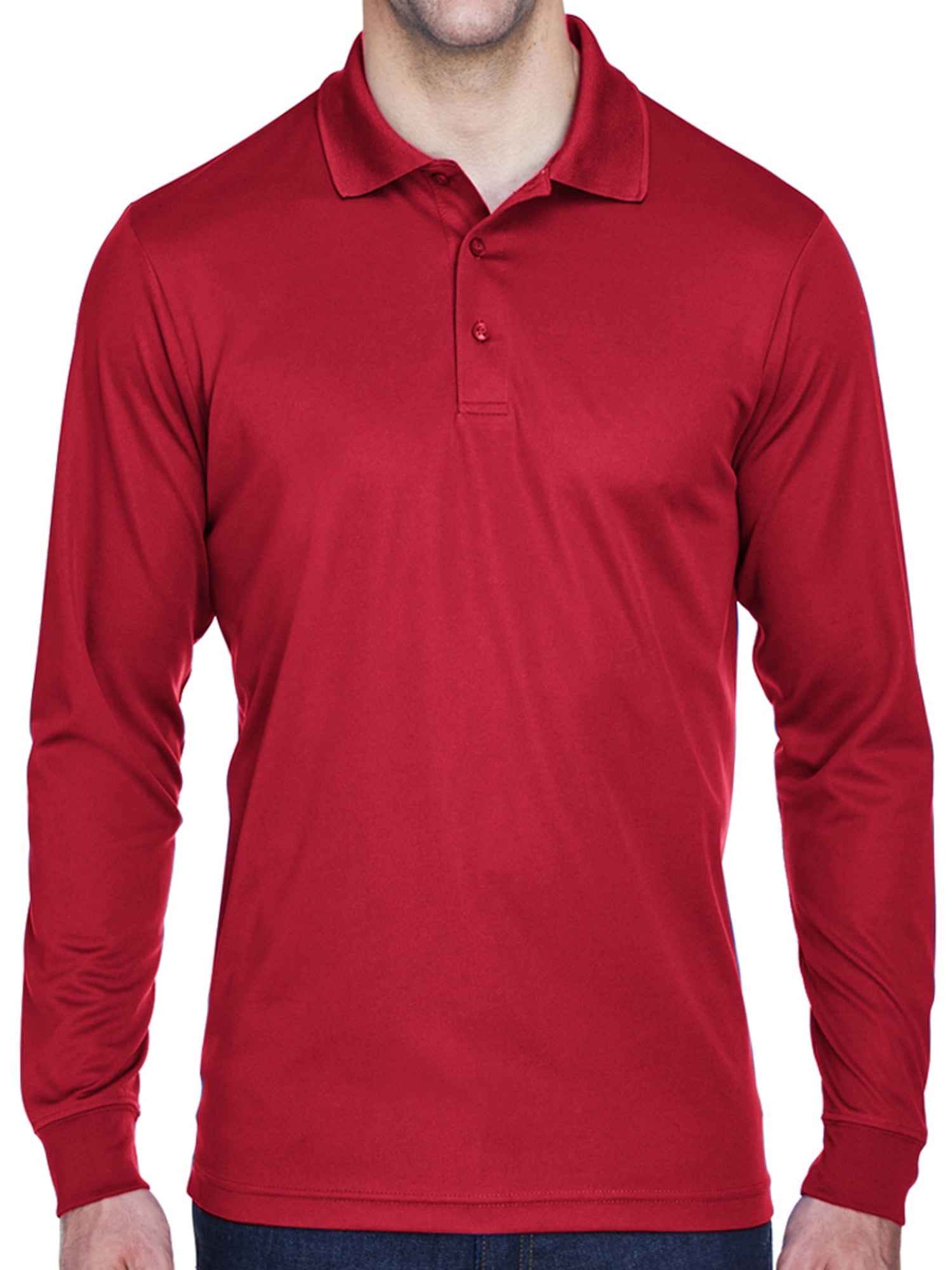 Mens Moisture-Wicking Long Sleeve Polo Shirt - Red, 5XL - Walmart.com