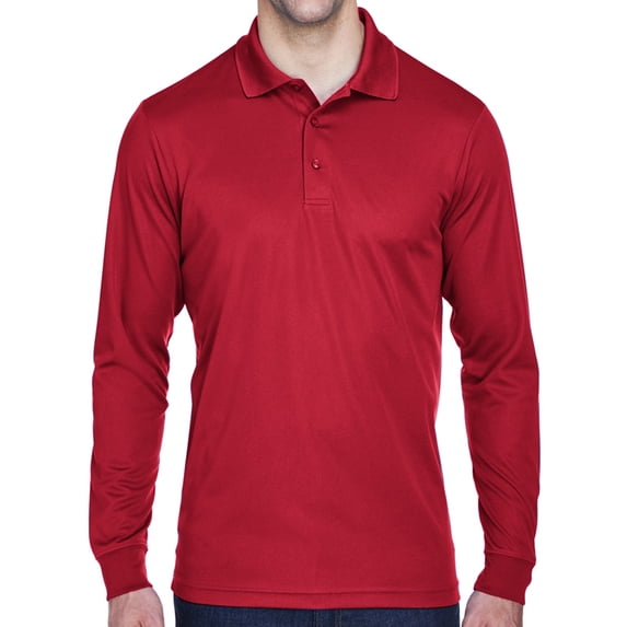 Mens Moisture-Wicking Long Sleeve Polo Shirt - Red, Medium