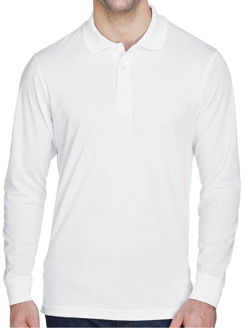 Mens Moisture-Wicking Long Sleeve Polo Shirt - White, XL - Walmart.com