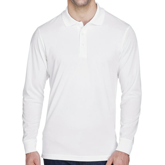 Mens Moisture-Wicking Long Sleeve Polo Shirt - White, XL
