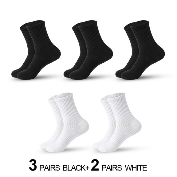 Mens Moisture Wicking Outdoor Hiking Work Cotton Socks Compression Cushion Crew Socks Leisure Men Black Socks 5 Pairs