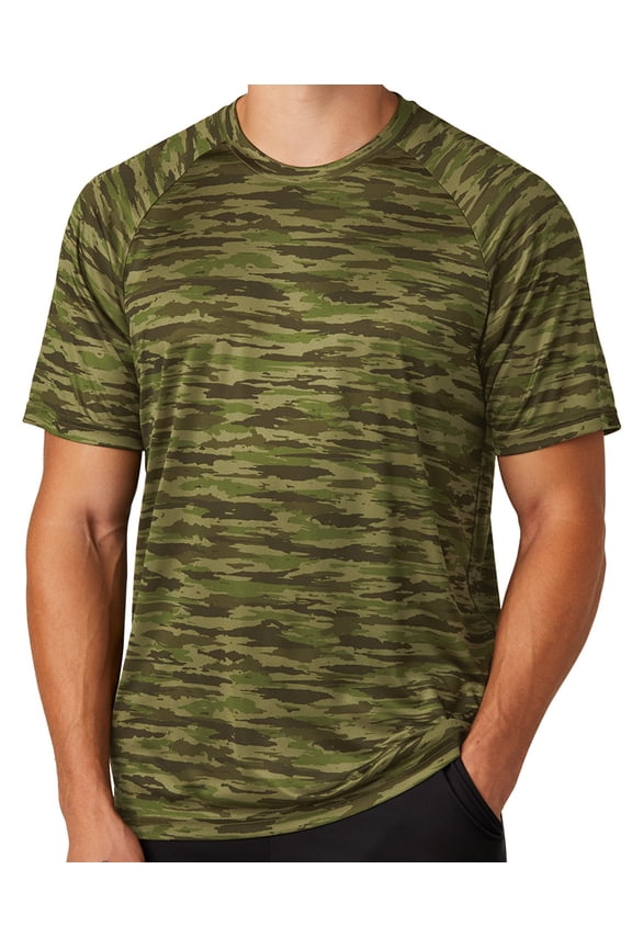Mens Moisture-Wicking UV-Protection Modern Camo Tee Shirt, XL Olive Drab