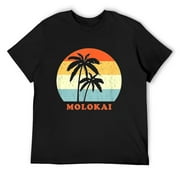 Mens Molokai Hawaii Vintage Sun & Surf Throwback Vacation T-Shirt Black Medium
