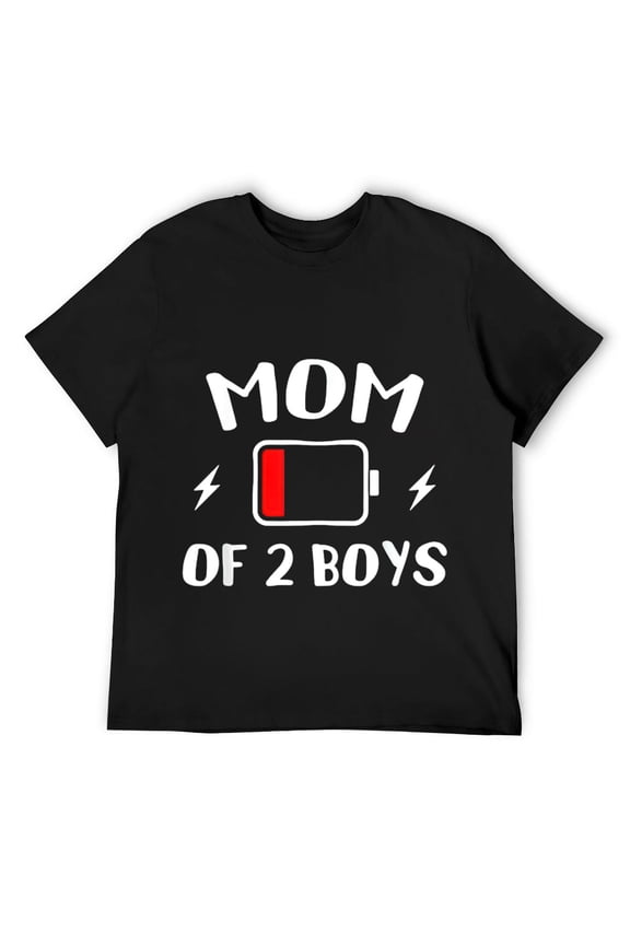 Mens Mom of 2 Boys: Fun Low Energy Tired Mama - Great Mothers Day T-Shirt Black
