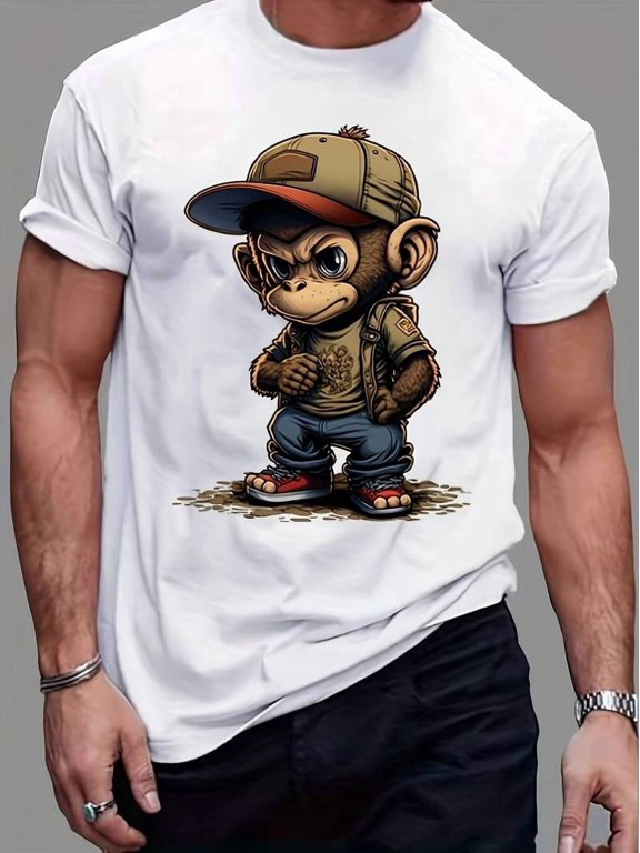 Mens Monkey Graphic T-Shirt Casual Crew Neck Short Sleeve Summer Streetwear Tee