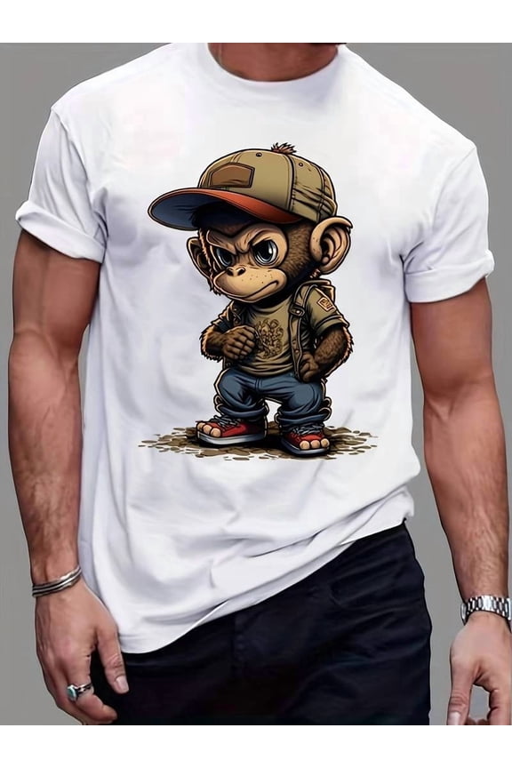 Mens Monkey Graphic T-Shirt Casual Crew Neck Short Sleeve Summer Streetwear Tee