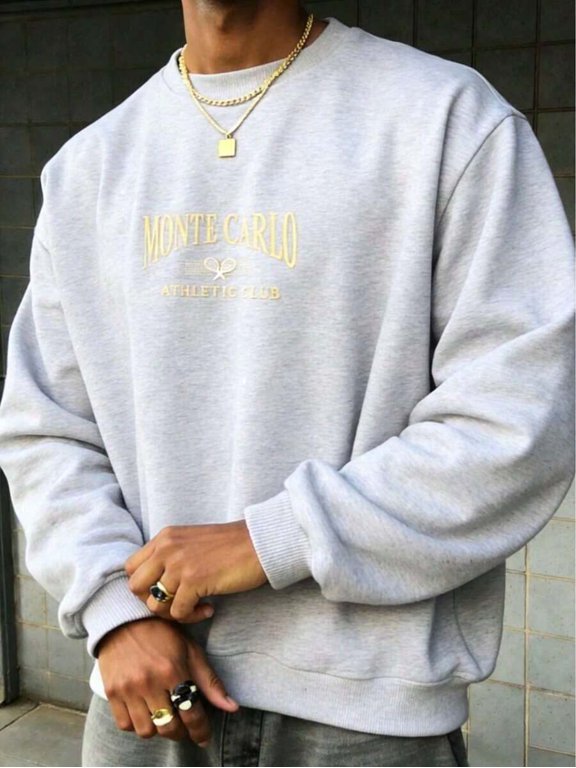 Mens Monte Carlo Athletic Club Grey Crewneck Sweatshirt Casual Printed