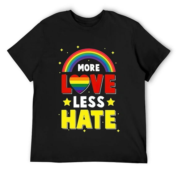 Mens More Love Less Hate LGBT Gay Pride Rainbow Flag Design T Shirt Black