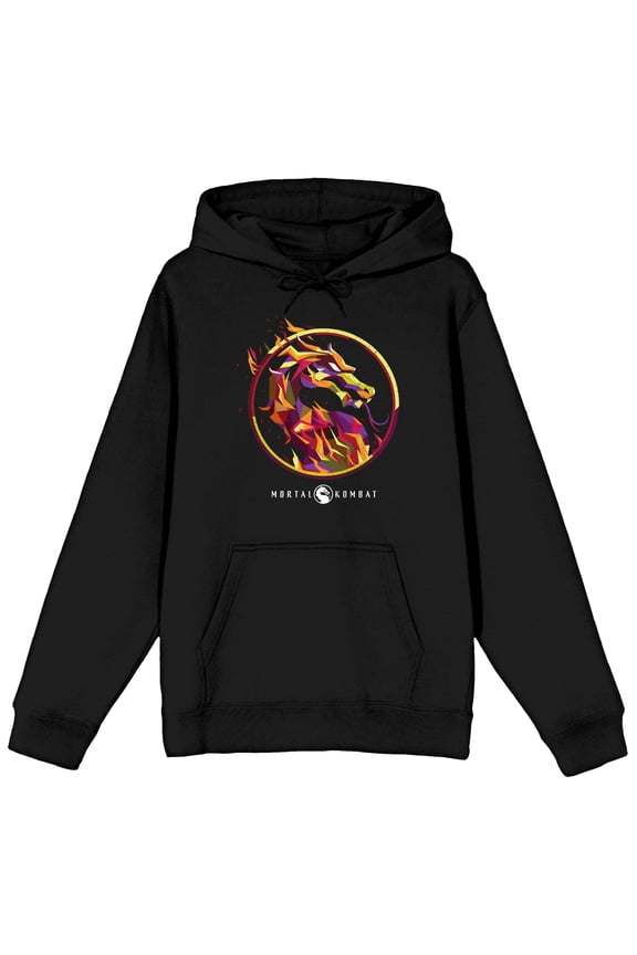 Mens Mortal Kombat Dragon Logo Fire BlackHooded Sweatshirt-M