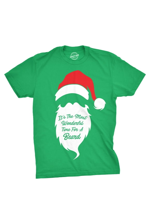 Mens Most Wonderful Time for A Beard T Shirt Funny Christmas Tee for Guys Holiday Party Graphic Tees