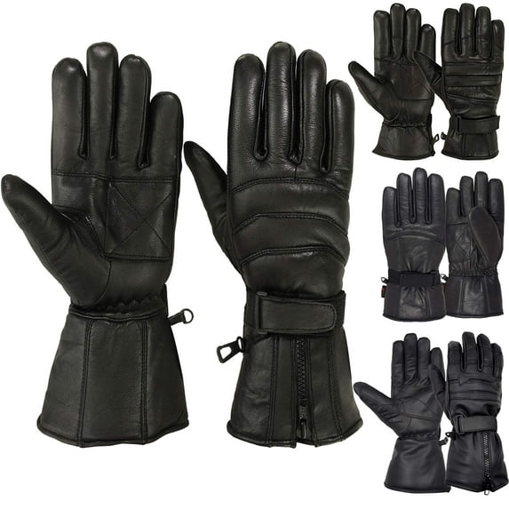 Mens Motorbike Gloves Cold Weather Motorcycle Riding Glove Genuine Leather Black (2XL)