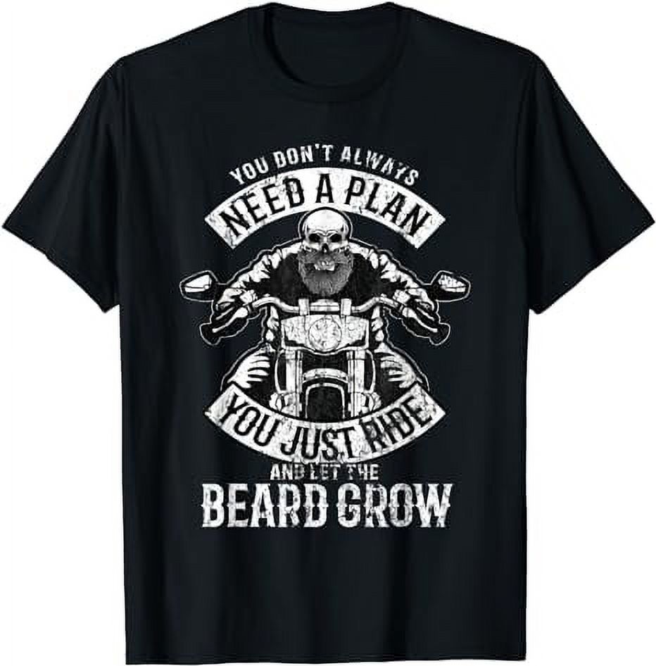 Mens Motorcycle Beard Biker Skull Full Beard Chopper Bike Rocker T