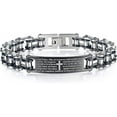 thumbnail image 1 of Mens Motorcycle Bike Link Chain Lord's Prayer English Christian Cross Bracelet Size 8 Inch or Size 9 Inch (Silver, 8 Inch), 1 of 7