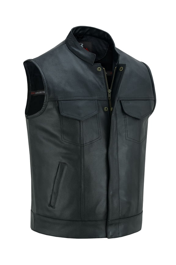 Mens Motorcycle Biker Black Leather Vest Anarchy Club Style Vest Waistcoat - XL