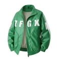 thumbnail image 1 of Mens Motorcycle Bomber Jackets Faux Leather Vintage Racing Collared Coats Windbreaker Long Sleeve Zipper Biker Jacket Green, 4XL, 1 of 3