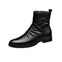 Mens Motorcycle Boots Black Leather High-top Dress Ankle Boot, Winter Fashion Toe Business Casual Short Boots